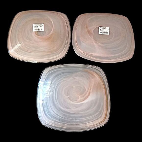 3 Pier 1 Alabaster Glass Plate Side Salad Dessert Lunch Niveus Pink Beige Swirl - Picture 6 of 16